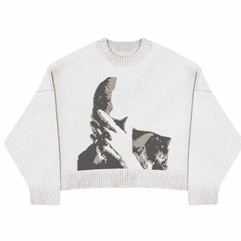 Weißer Print Knit Sweater