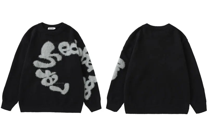 Black Letter Knit Sweater