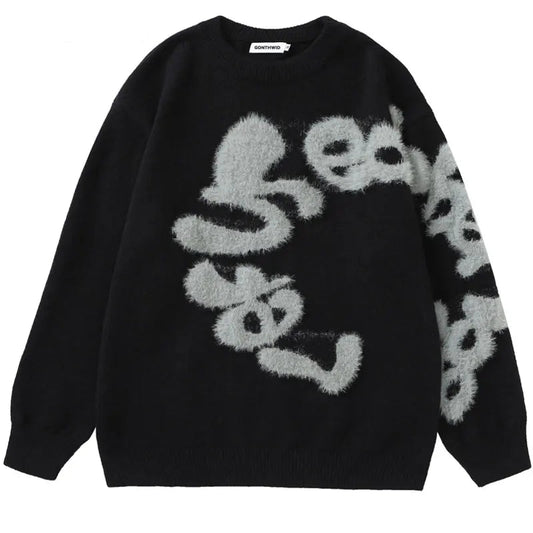 Black Letter Knit Sweater